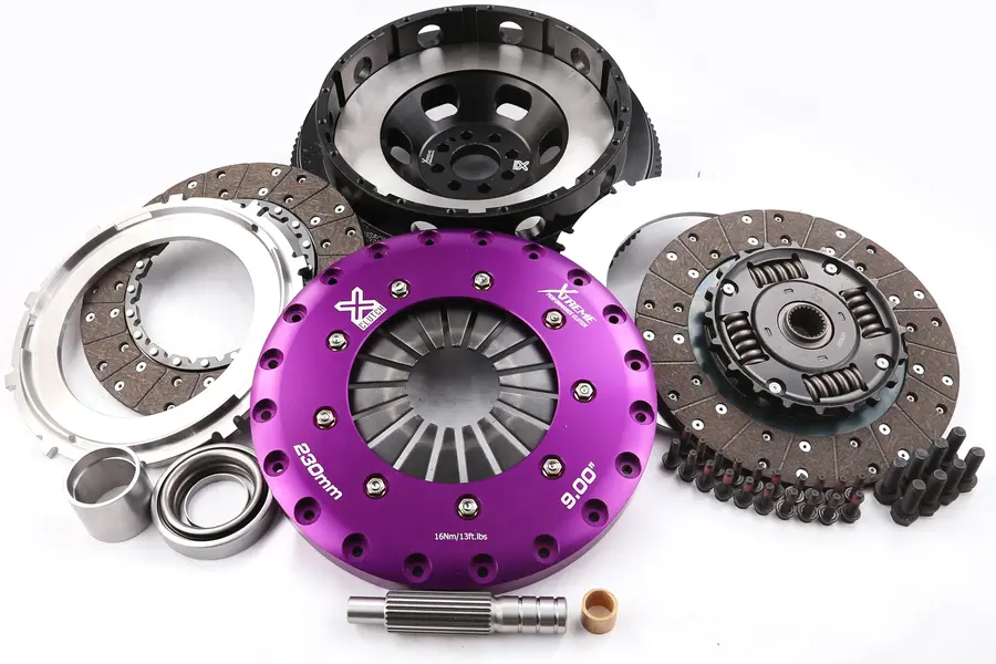 Nissan Z sprung twin-disc organic clutch upgrade KNI23561-2A with lightweight alloy pressure plate and dual organic friction discs for 1000 Nm torque capacity